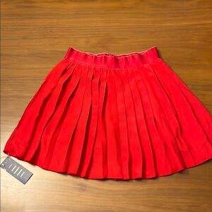 Red Mini Skater Skirt with Pleats